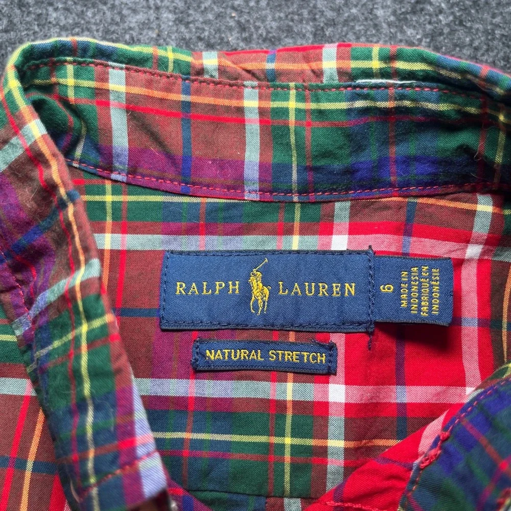 Ralph Lauren Button Down Shirt Kids Size 6 Red Plaid Excellent Natural Stretch